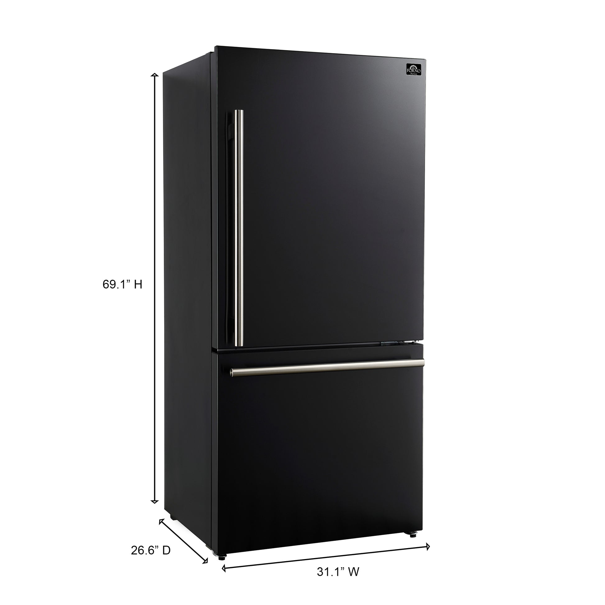 Forno Milano Espresso 31-Inch Bottom Freezer Refrigerator, Black, 17.2 cu.ft Capacity, Energy Efficient - Forno Appliances