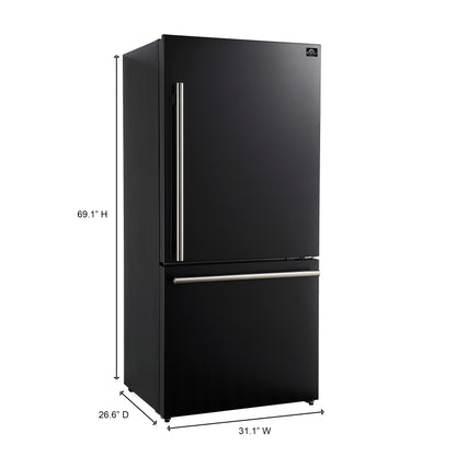 Forno Milano Espresso 31-Inch Bottom Freezer Refrigerator, Black, 17.2 cu.ft Capacity, Energy Efficient - Forno Appliances