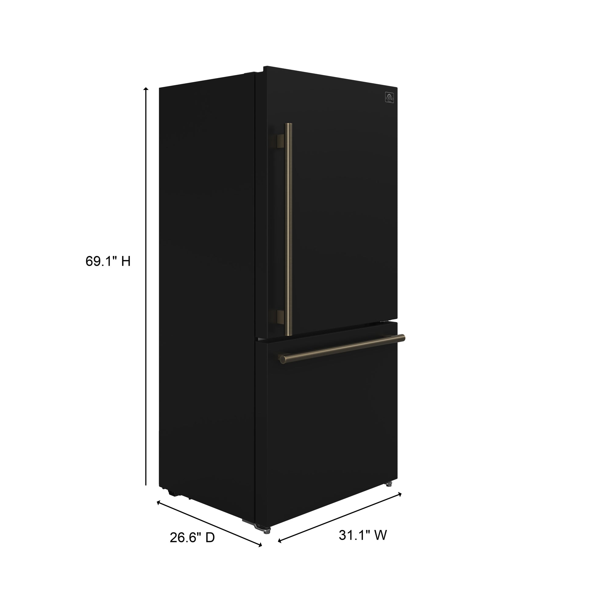 Forno Milano Espresso 31-Inch Bottom Freezer Refrigerator, Black, 17.2 cu.ft Capacity, Energy Efficient - Forno Appliances