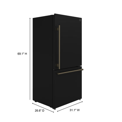 Forno Milano Espresso 31-Inch Bottom Freezer Refrigerator, Black, 17.2 cu.ft Capacity, Energy Efficient - Forno Appliances