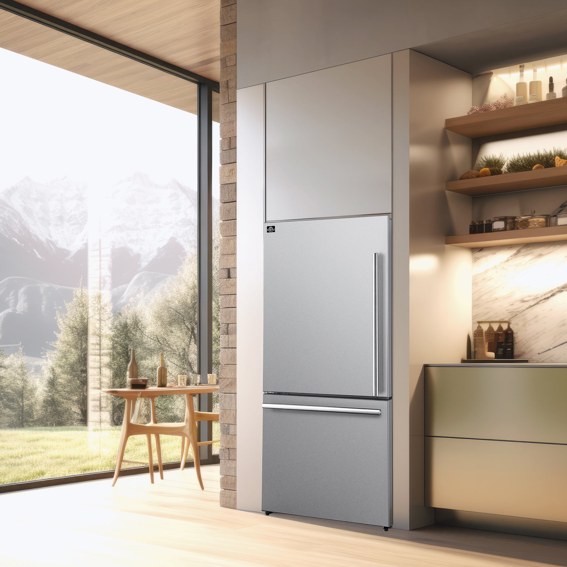 Réfrigérateur à congélateur inférieur Forno Milano Espresso en acier inoxydable de 31 po, 17,2 pi³, machine à glaçons intégrée, ENERGY STAR - Forno Appliances