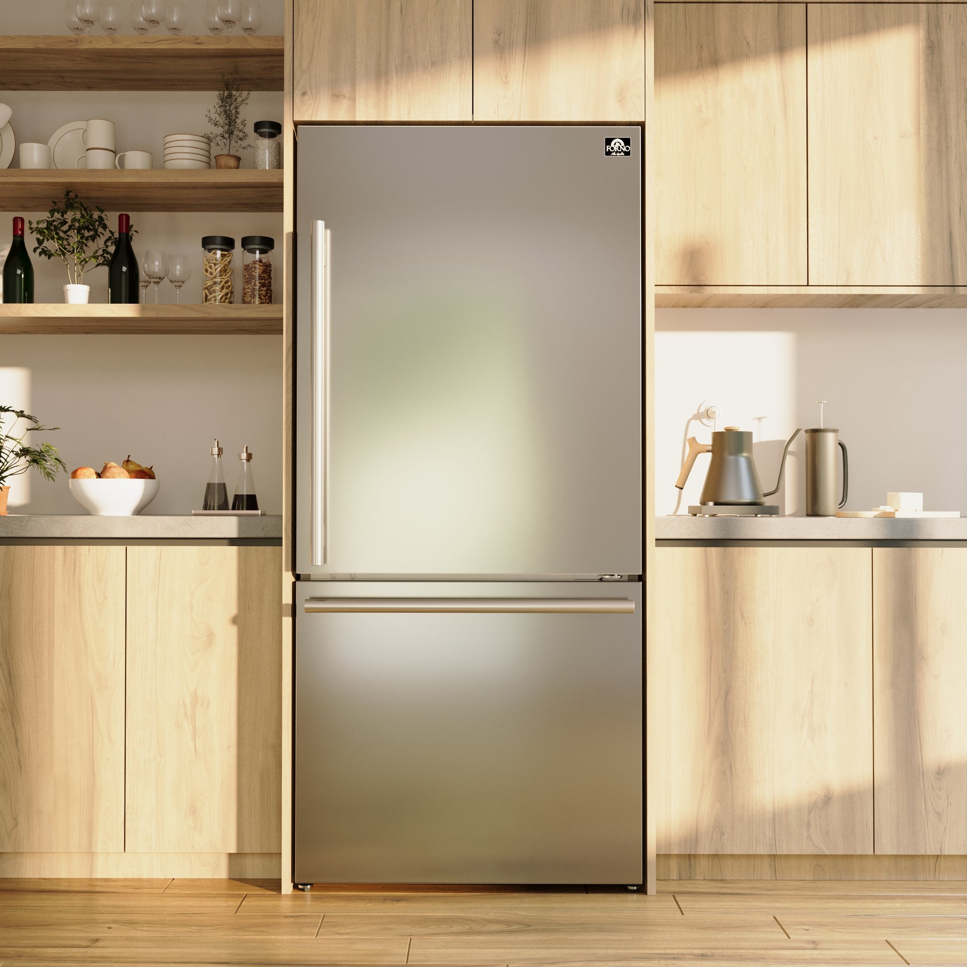 Réfrigérateur-congélateur inférieur Forno Milano Espresso 31 pouces, acier inoxydable, capacité de 17,2 pi³, porte à ouverture vers la droite, économe en énergie - Forno Appliances