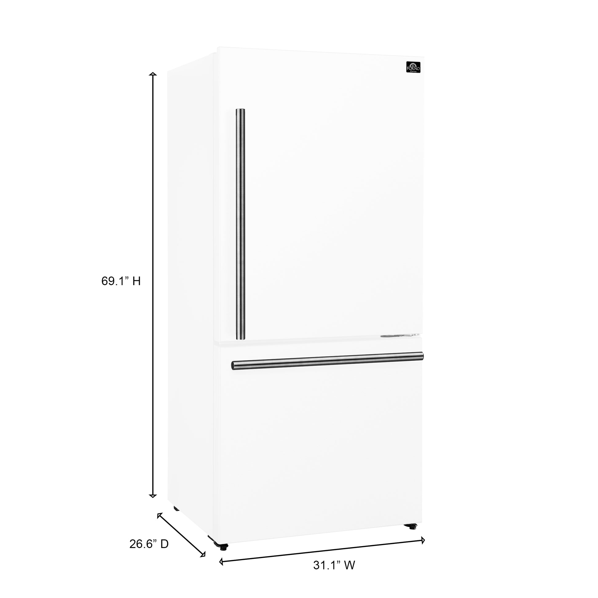 FORNO 2-Piece White Kitchen Bundle - 30" Induction Range and 31" Bottom Freezer Refrigerator - Forno Appliances