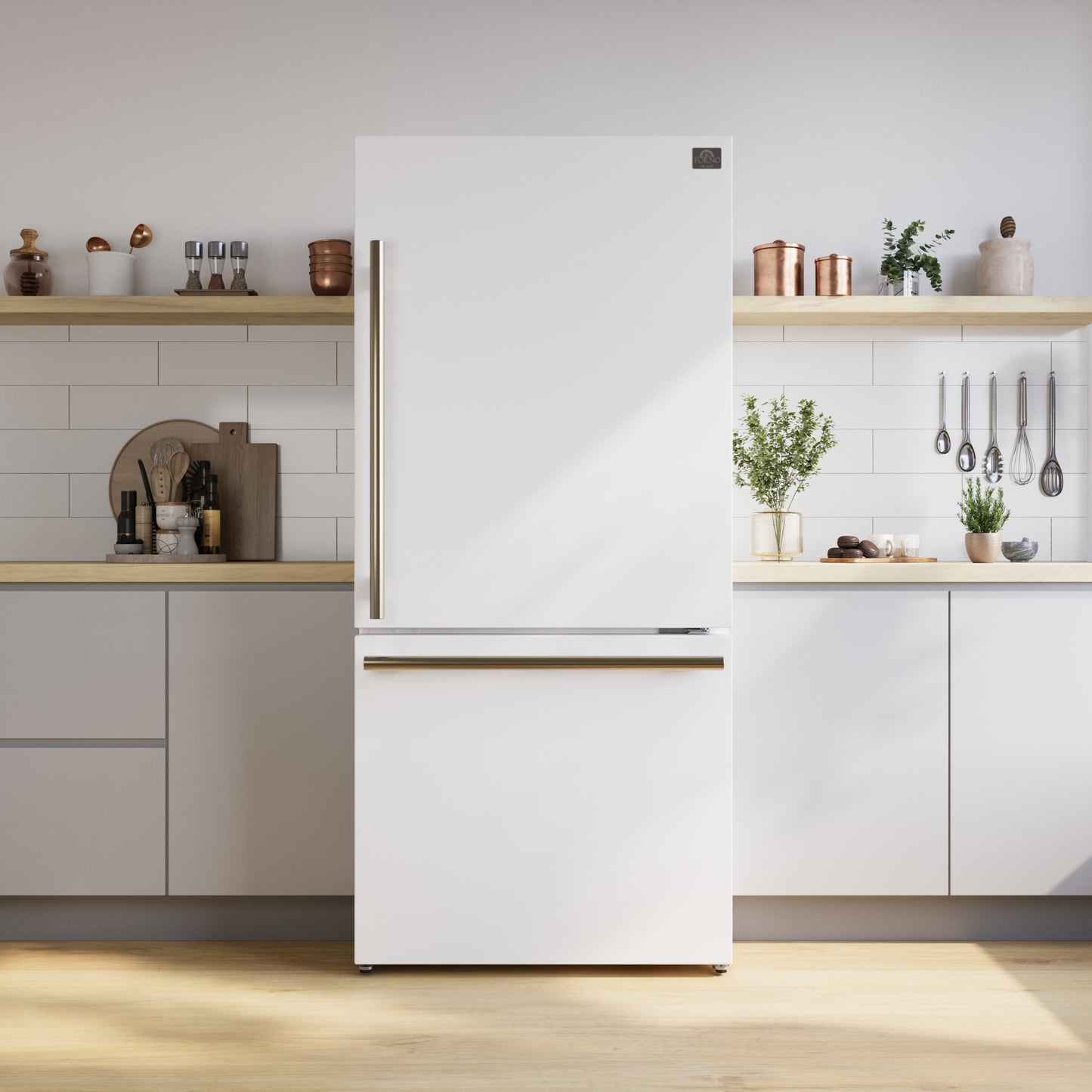 Forno Milano Espresso 31-Inch Bottom Freezer Refrigerator, White, 17.2 cu.ft Capacity, Energy Efficient - Forno Appliances