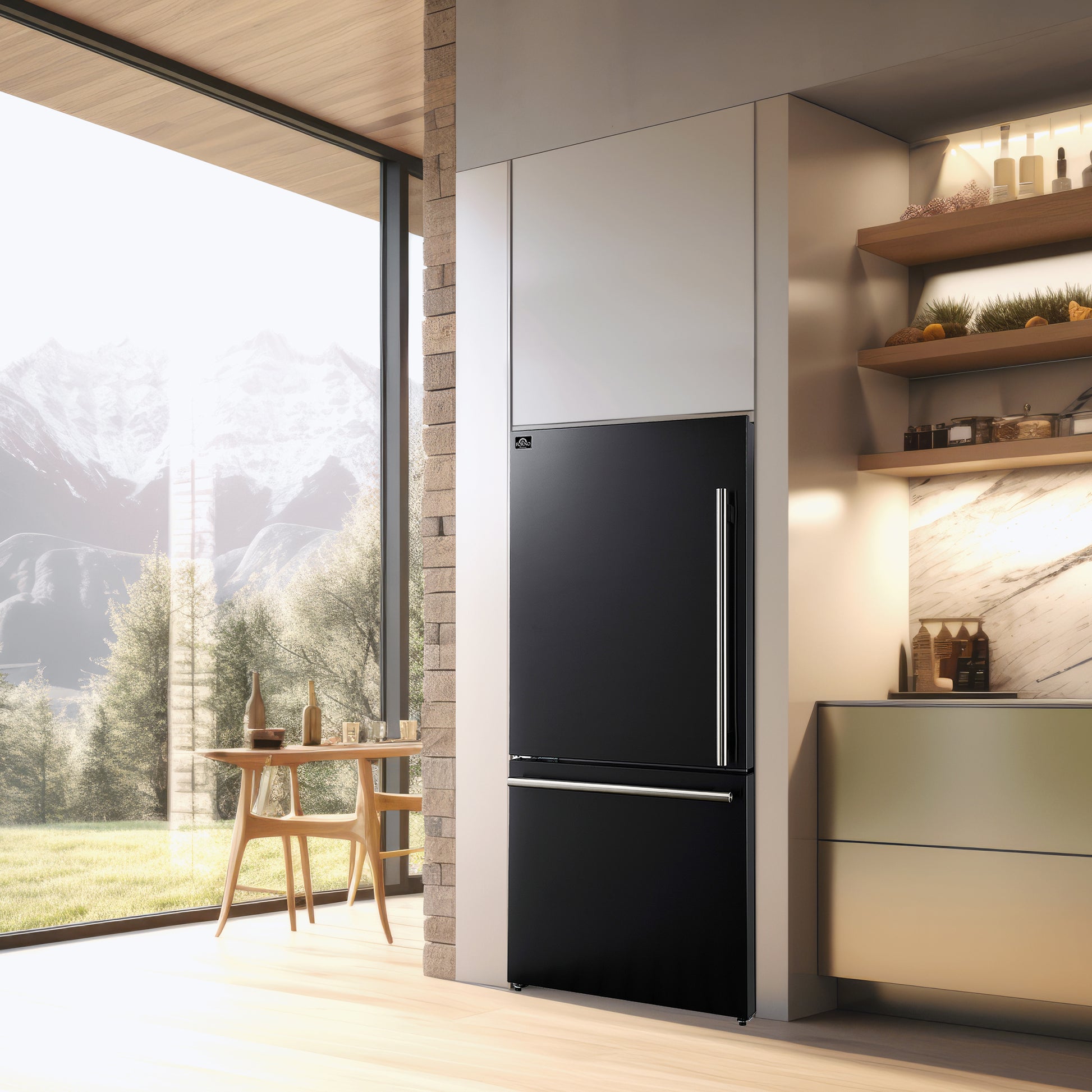 Réfrigérateur congélateur bas noir Forno Milano Espresso 31 pouces, 17.2 Cu. Ft., écoénergétique, sans givre, avec machine à glaçons intégrée - Forno Appliances