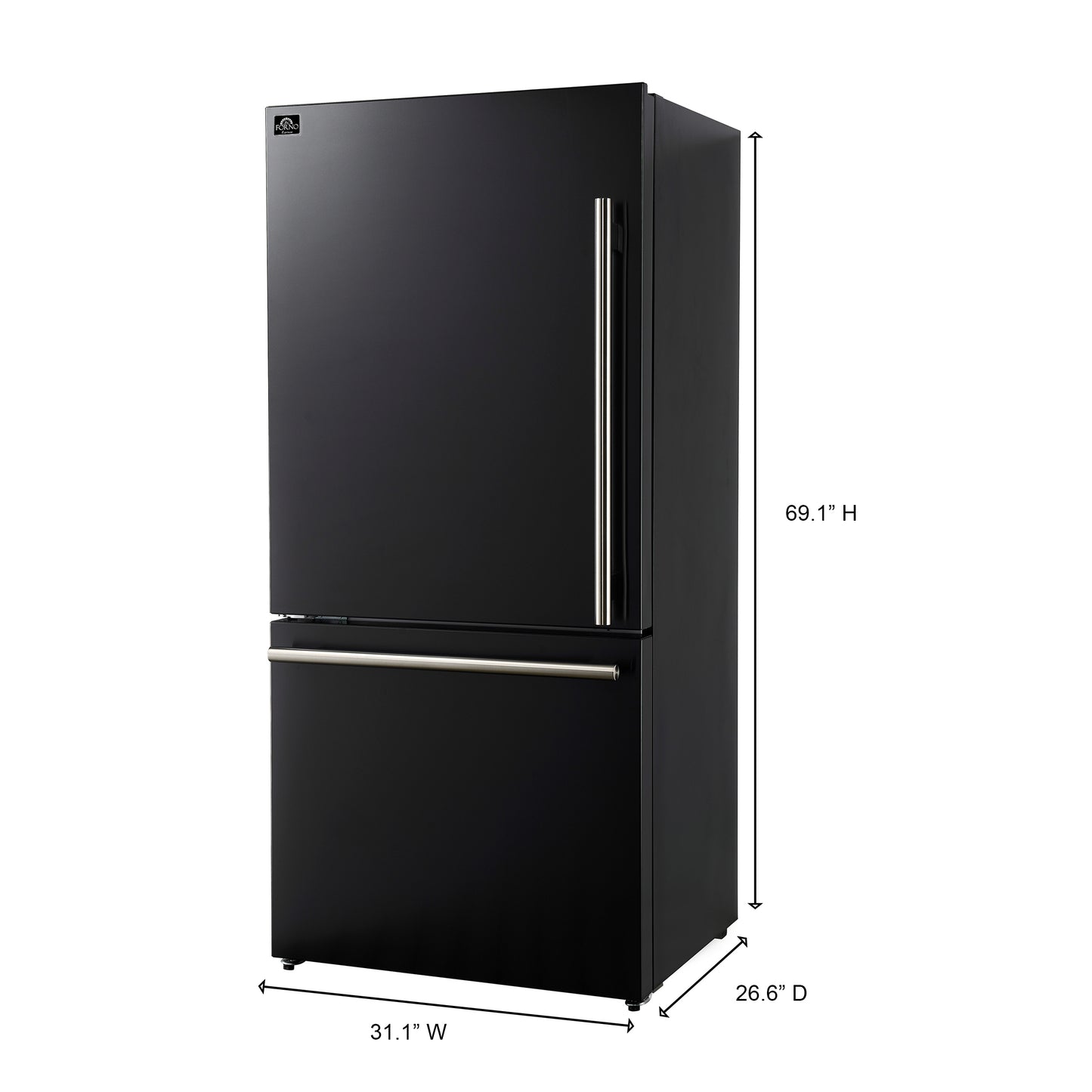 Forno Milano 2-Piece 62-Inch Freestanding Dual Bottom Freezer Refrigerator in Black – 34.4 cu.ft, Touch Control, Ice Maker - Forno Appliances
