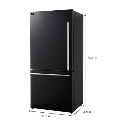 Forno Milano 2-Piece 62-Inch Freestanding Dual Bottom Freezer Refrigerator in Black – 34.4 cu.ft, Touch Control, Ice Maker - Forno Appliances