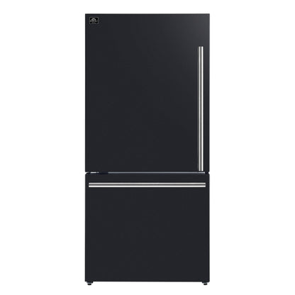 Forno Milano 2-Piece 62-Inch Freestanding Dual Bottom Freezer Refrigerator in Black – 34.4 cu.ft, Touch Control, Ice Maker - Forno Appliances