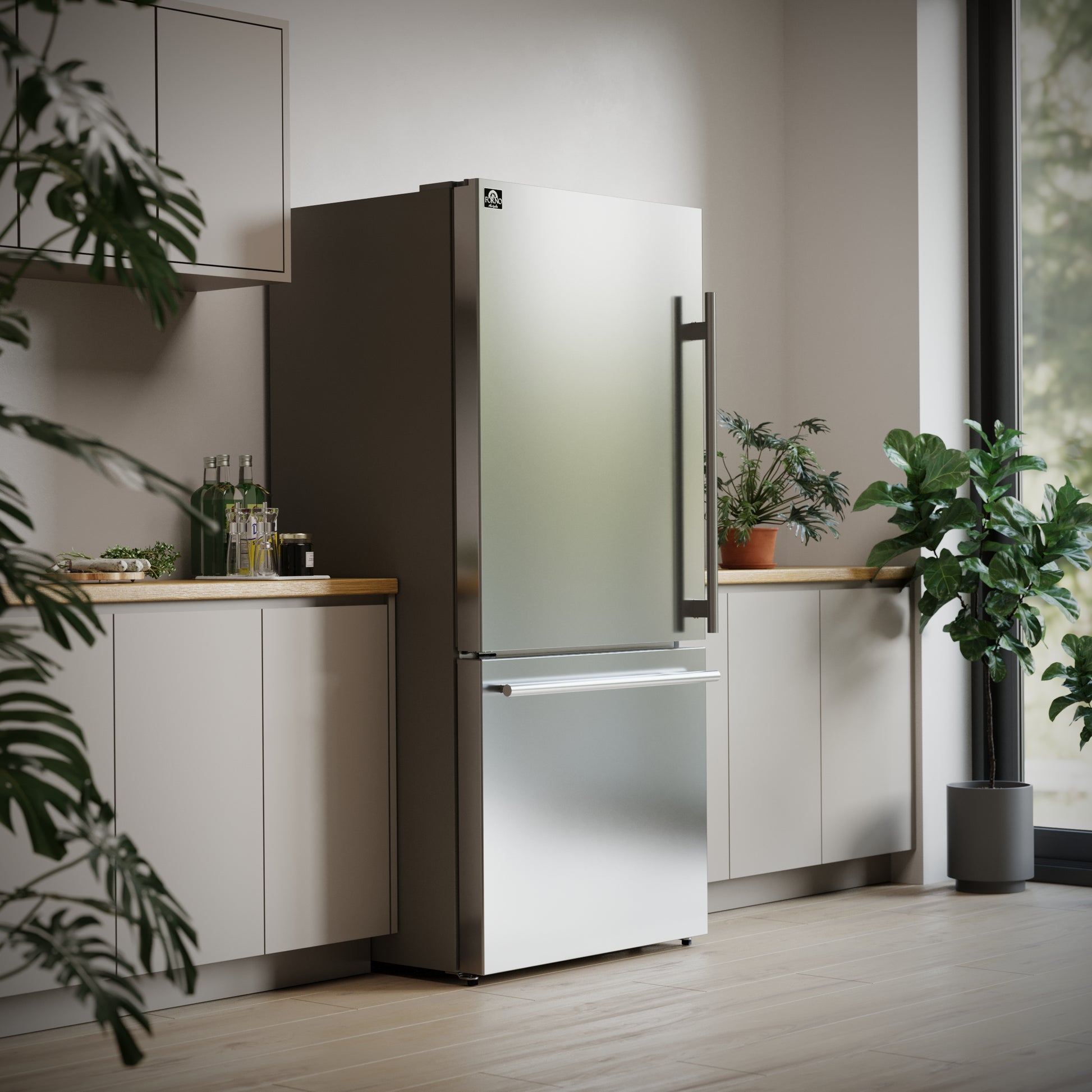 Réfrigérateur à congélateur en bas Forno Milano Espresso en acier inoxydable de 31 pouces, 17.2 cu.ft., machine à glaçons intégrée, ENERGY STAR - Forno Appliances
