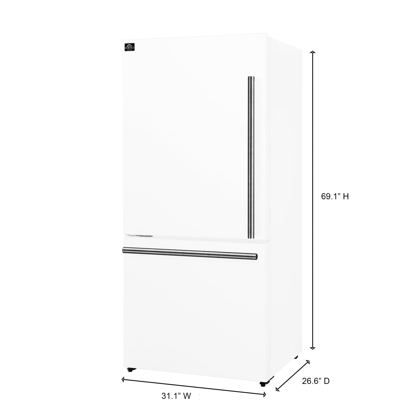 Forno Milano Espresso 31-Inch White Bottom Freezer Refrigerator, 17.2 Cu. Ft., Energy-Efficient, No Frost, Built-In Ice Maker - Forno Appliances