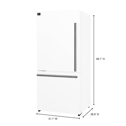 Forno Milano Espresso 31-Inch White Bottom Freezer Refrigerator, 17.2 Cu. Ft., Energy-Efficient, No Frost, Built-In Ice Maker - Forno Appliances