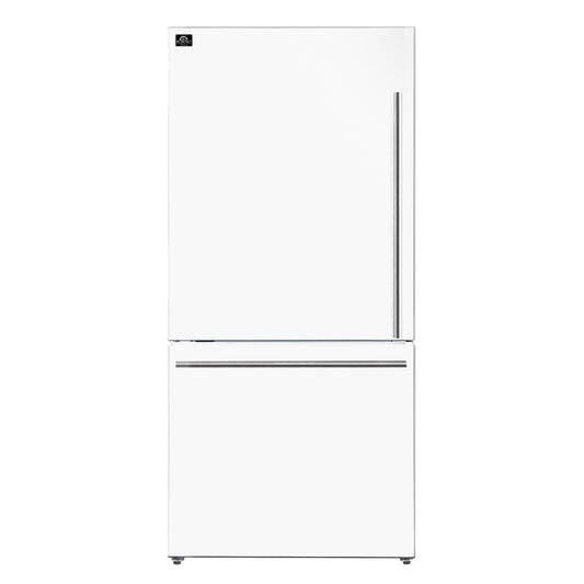 Forno Milano Espresso 31-Inch White Bottom Freezer Refrigerator, 17.2 Cu. Ft., Energy-Efficient, No Frost, Built-In Ice Maker - Forno Appliances