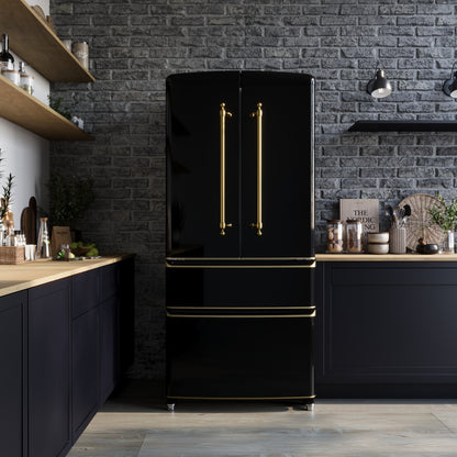 Forno Luigi 33-Inch French Door Refrigerator, 18 cu.ft, Black Finish, Antique Brass Handles, ENERGY STAR Certified - Forno Appliances