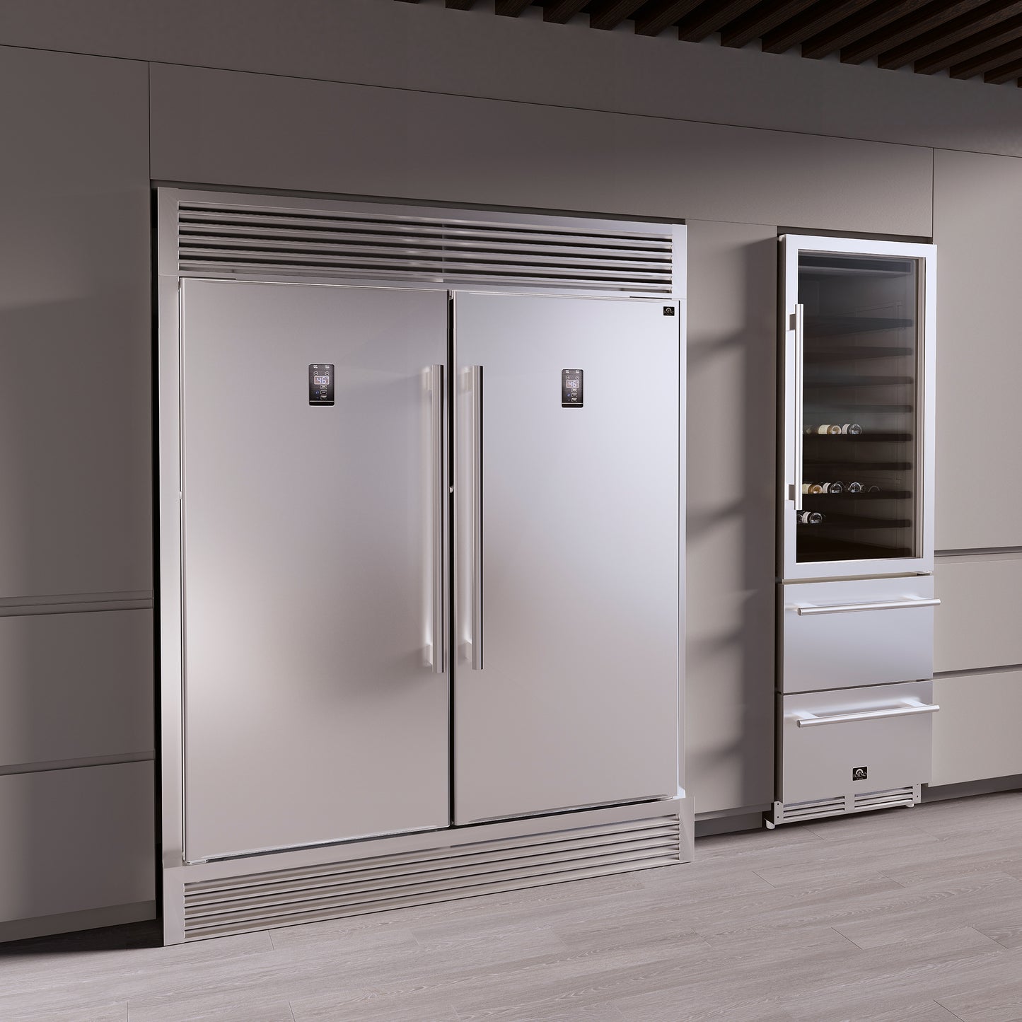 Forno Rizzuto Ensemble réfrigérateur/congélateur convertible 56 po, capacité totale de 27,6 pi³, grille décorative, certifié ENERGY STAR - Forno Appliances