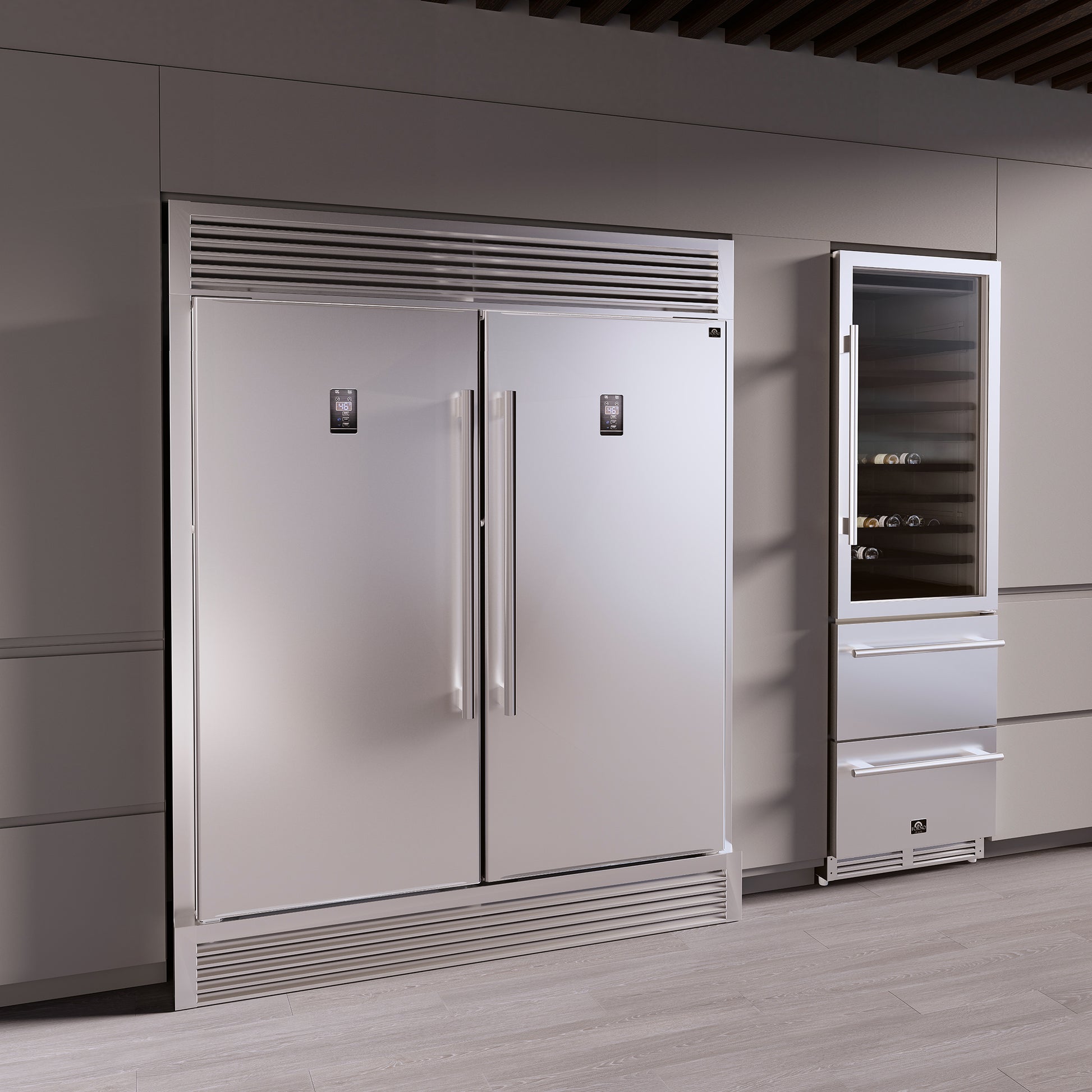 Forno Rizzuto Ensemble réfrigérateur/congélateur convertible 56 po, capacité totale de 27,6 pi³, grille décorative, certifié ENERGY STAR - Forno Appliances