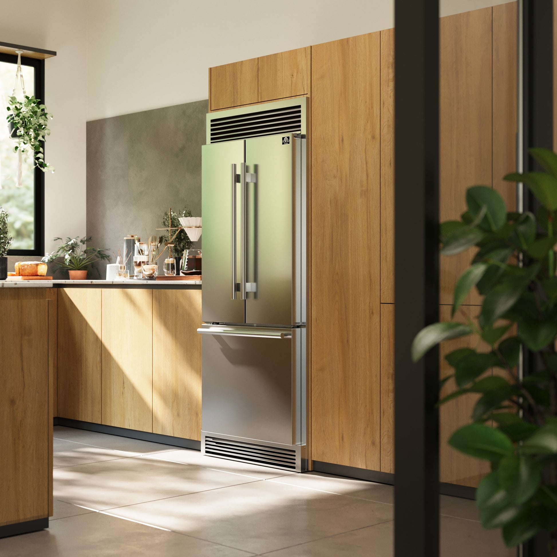 Forno Gallipoli 30-Inch French Door Refrigerator, 17.5 cu.ft Capacity, Decorative Grill, 34-Inch Width, Stainless Steel, No Frost Technology, Energy Efficient - Forno Appliances