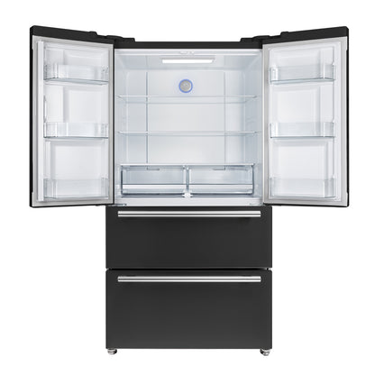 FORNO 2-Piece Black Kitchen Bundle - 30" Induction Range and 36" Bottom Freezer Refrigerator - Forno Appliances