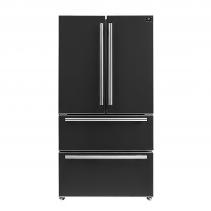 FORNO 2-Piece Black Kitchen Bundle - 30" Induction Range and 36" Bottom Freezer Refrigerator - Forno Appliances