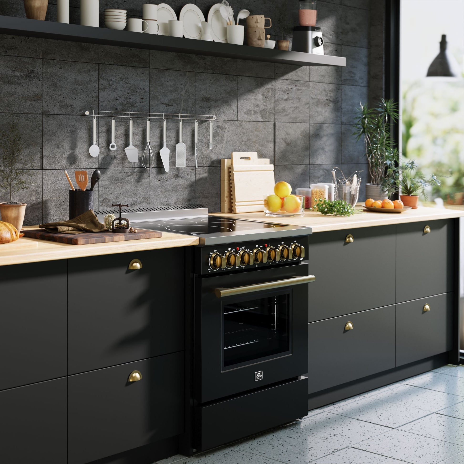 Forno Paolo 30-Inch Freestanding Electric Range, Black, 4.38 cu.ft, True Convection Oven, Energy Efficient - Forno Appliances