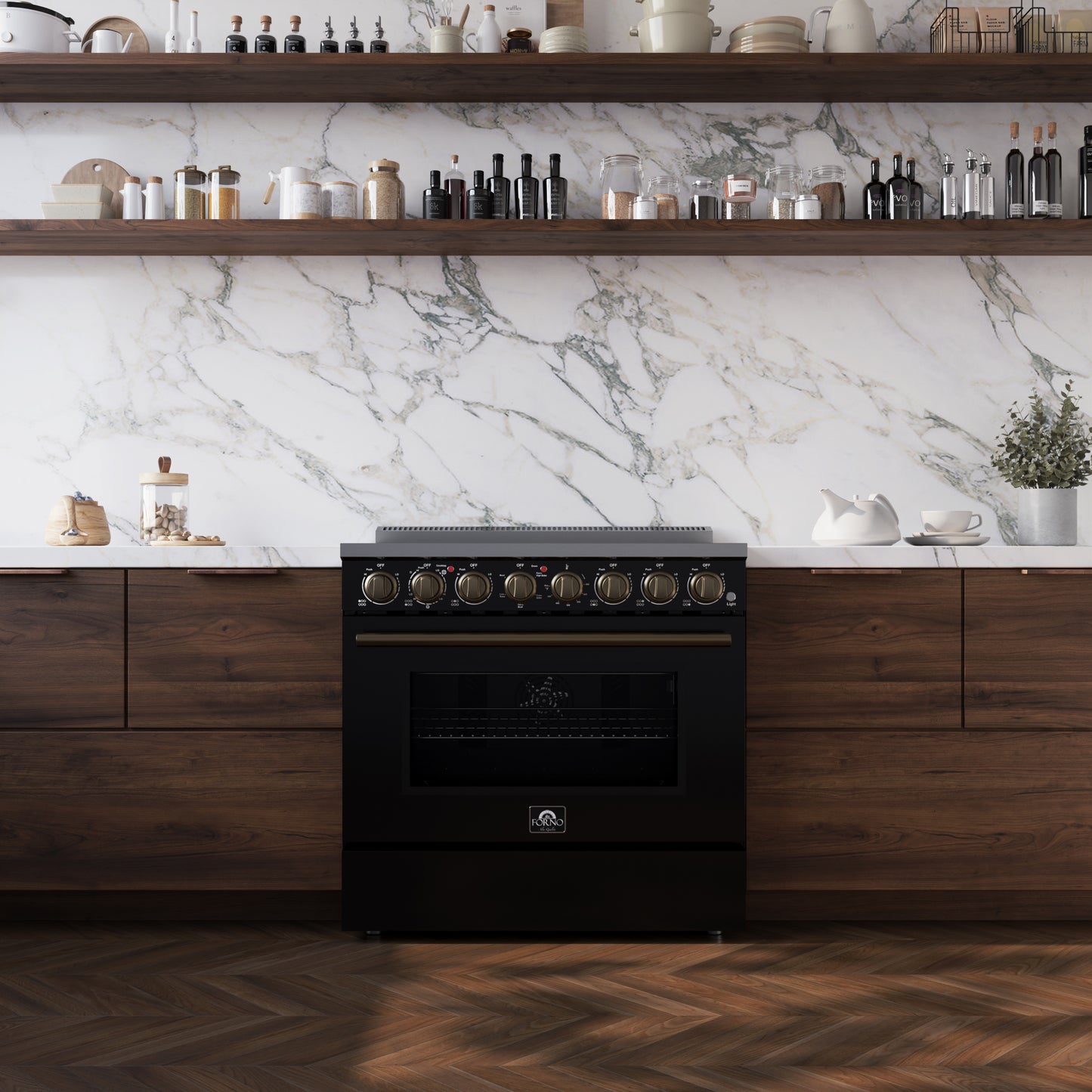 Forno Paolo 36 Inch Black Freestanding Electric Range, Stainless Steel, 5.44 cu.ft, True Convection Oven, Energy Efficient - Forno Appliances