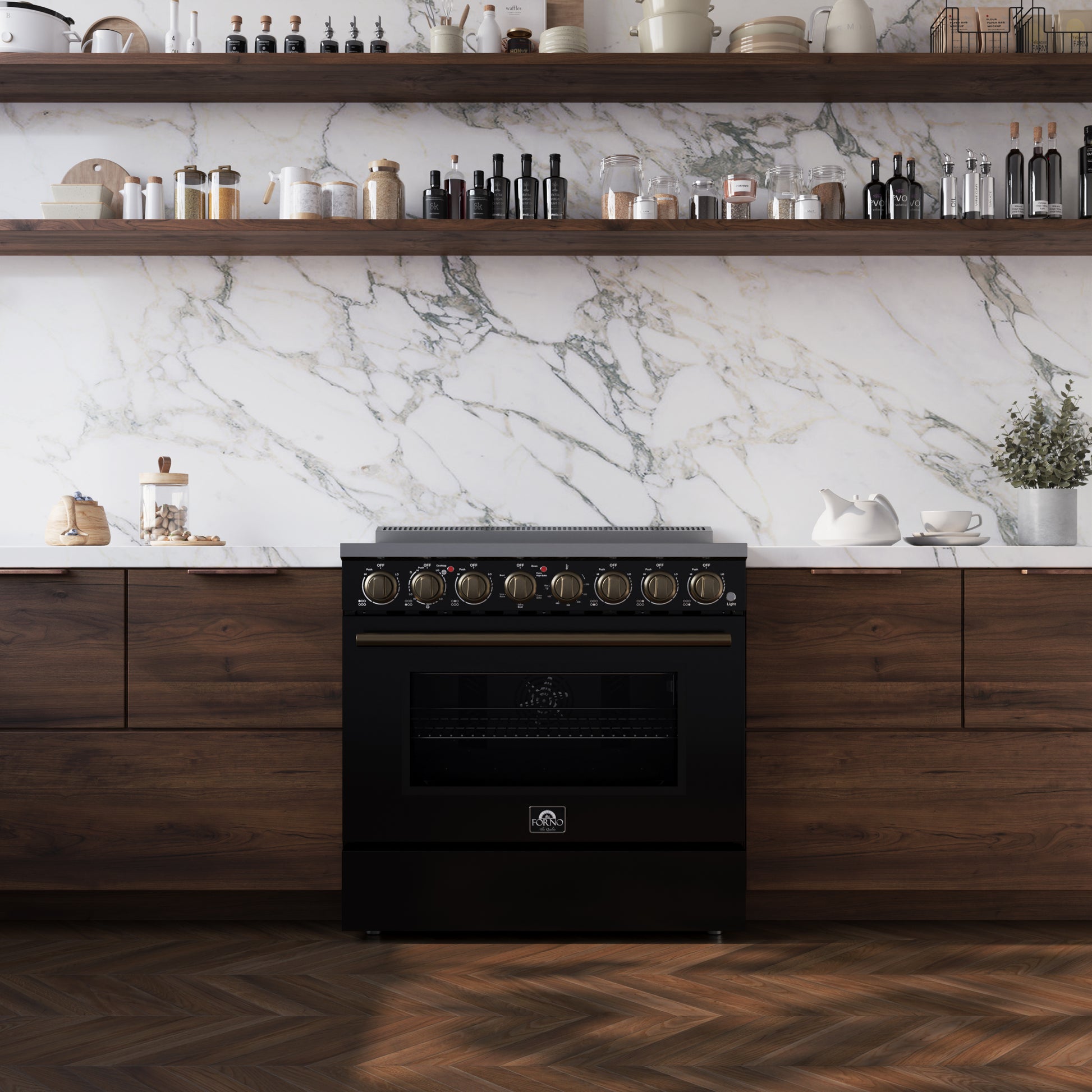 Forno Paolo 36 Inch Black Freestanding Electric Range, Stainless Steel, 5.44 cu.ft, True Convection Oven, Energy Efficient - Forno Appliances