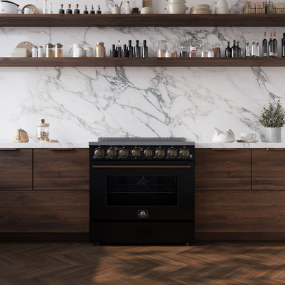 Forno Paolo 36 Inch Black Freestanding Electric Range, Stainless Steel, 5.44 cu.ft, True Convection Oven, Energy Efficient - Forno Appliances