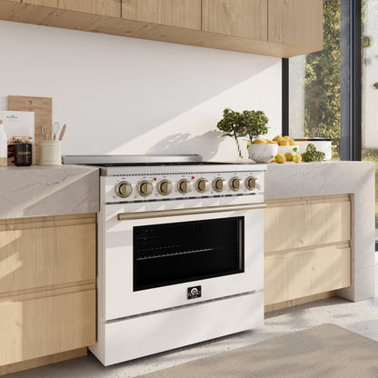 Forno Paolo 36 Inch White Freestanding Electric Range, Stainless Steel, 5.44 cu.ft, True Convection Oven, Energy Efficient - Forno Appliances