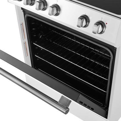 FORNO 2-Piece White Kitchen Bundle - 30" Electric Range and 36" Bottom Freezer Refrigerator - Forno Appliances