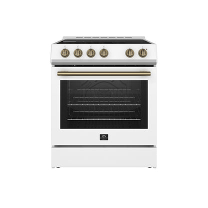FORNO 2-Piece White Kitchen Bundle - 30" Electric Range and 36" Bottom Freezer Refrigerator - Forno Appliances