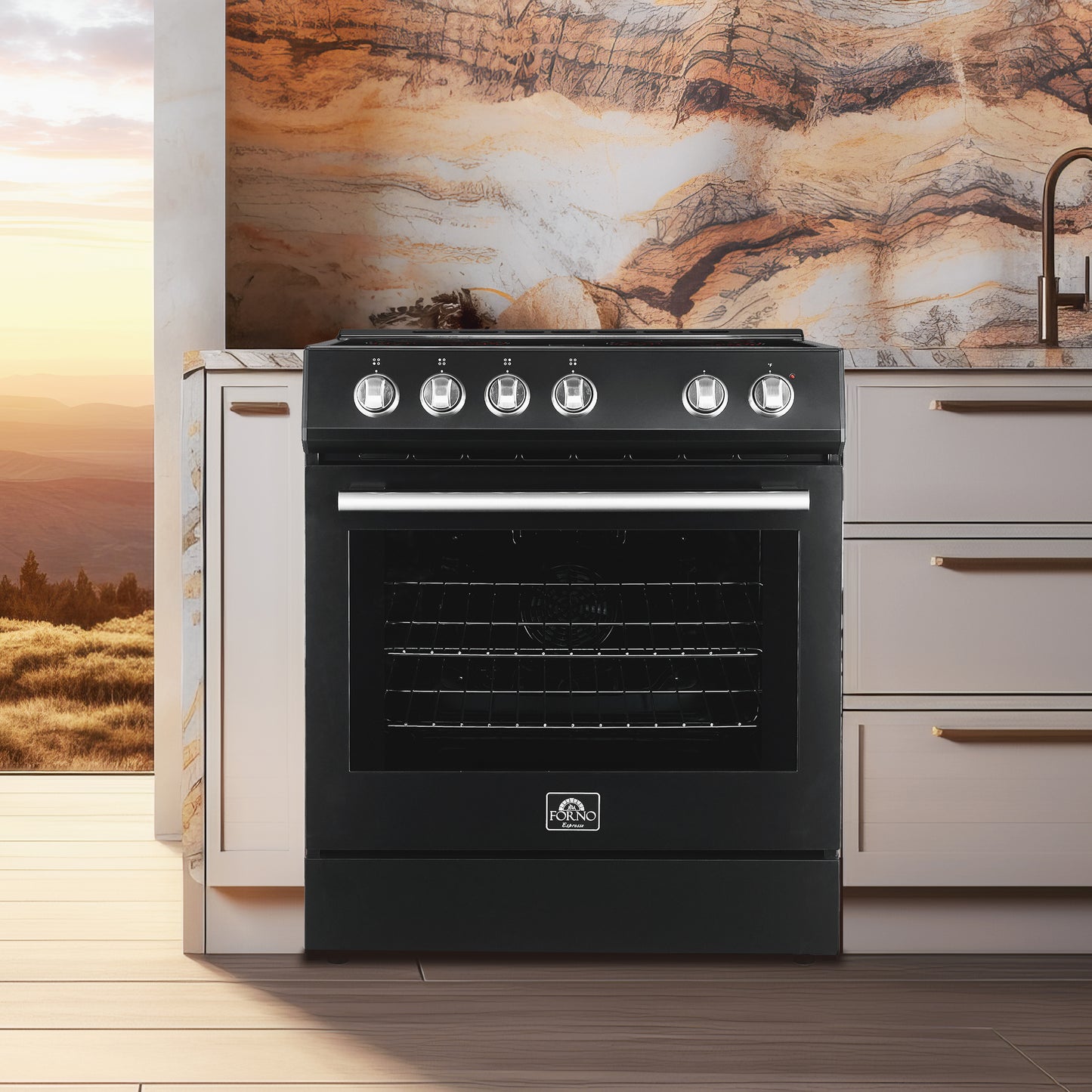 Cuisinière électrique noire Forno Leonardo Espresso de 30 pouces, vraie convection, économe en énergie - Forno Appliances