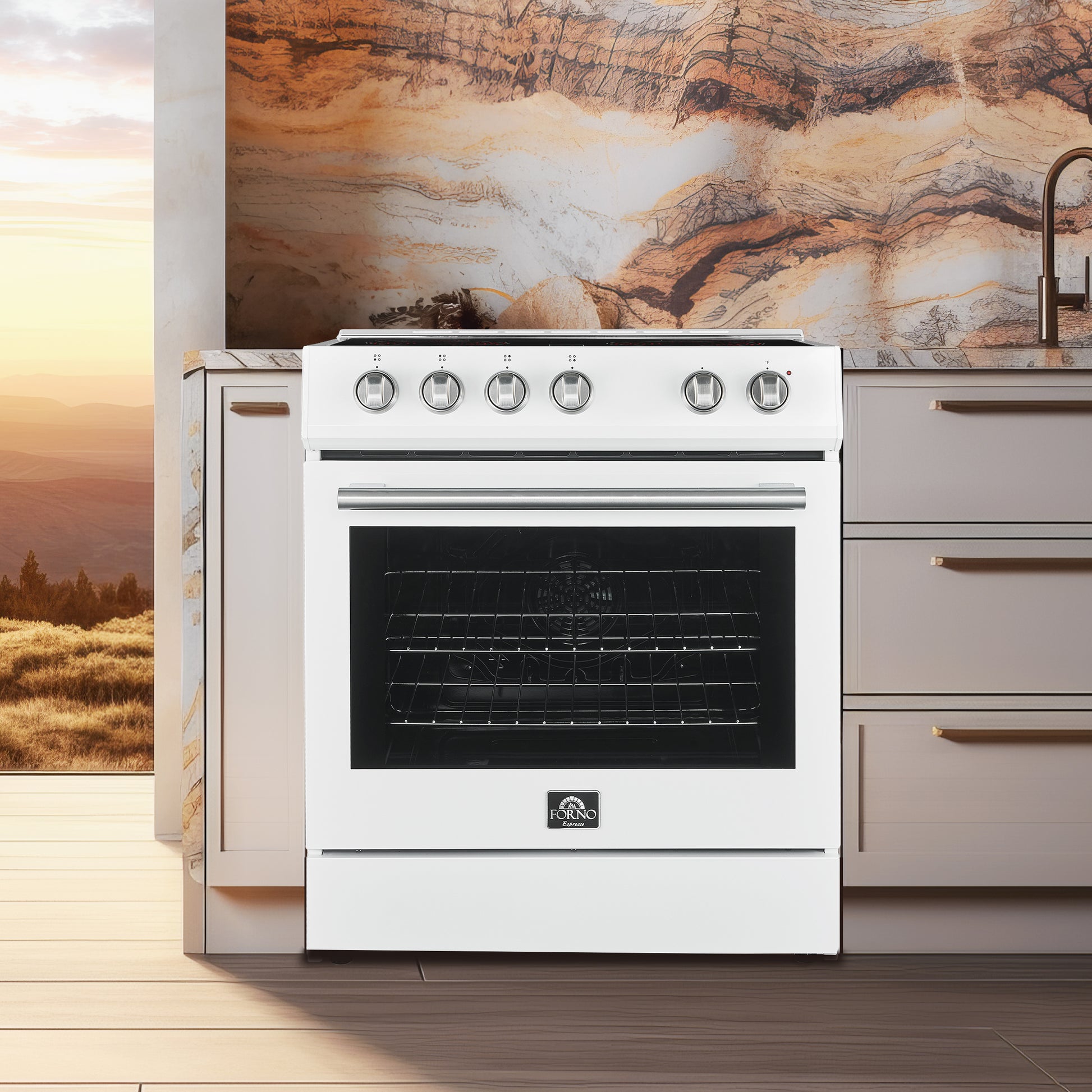 FORNO Premium 3-Piece Kitchen Bundle - Leonardo Espresso 30" White Range, 31" White Bottom Freezer Refrigerator, 24" White Built-In Dishwasher - FBDL-007-03CA - Forno Appliances