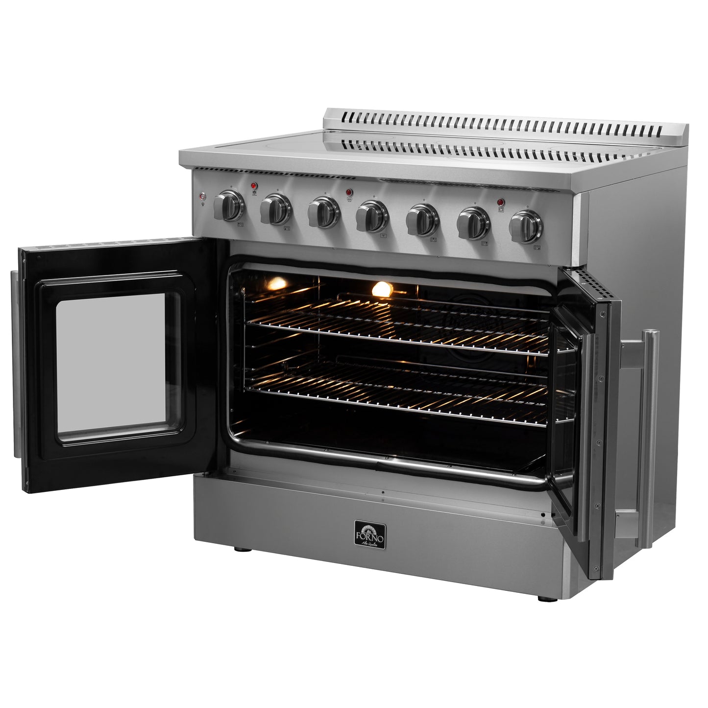 alt
Cuisinière électrique autonome Forno Galiano de 36 pouces à portes françaises, vraie convection, écoénergétique - Forno Appliances