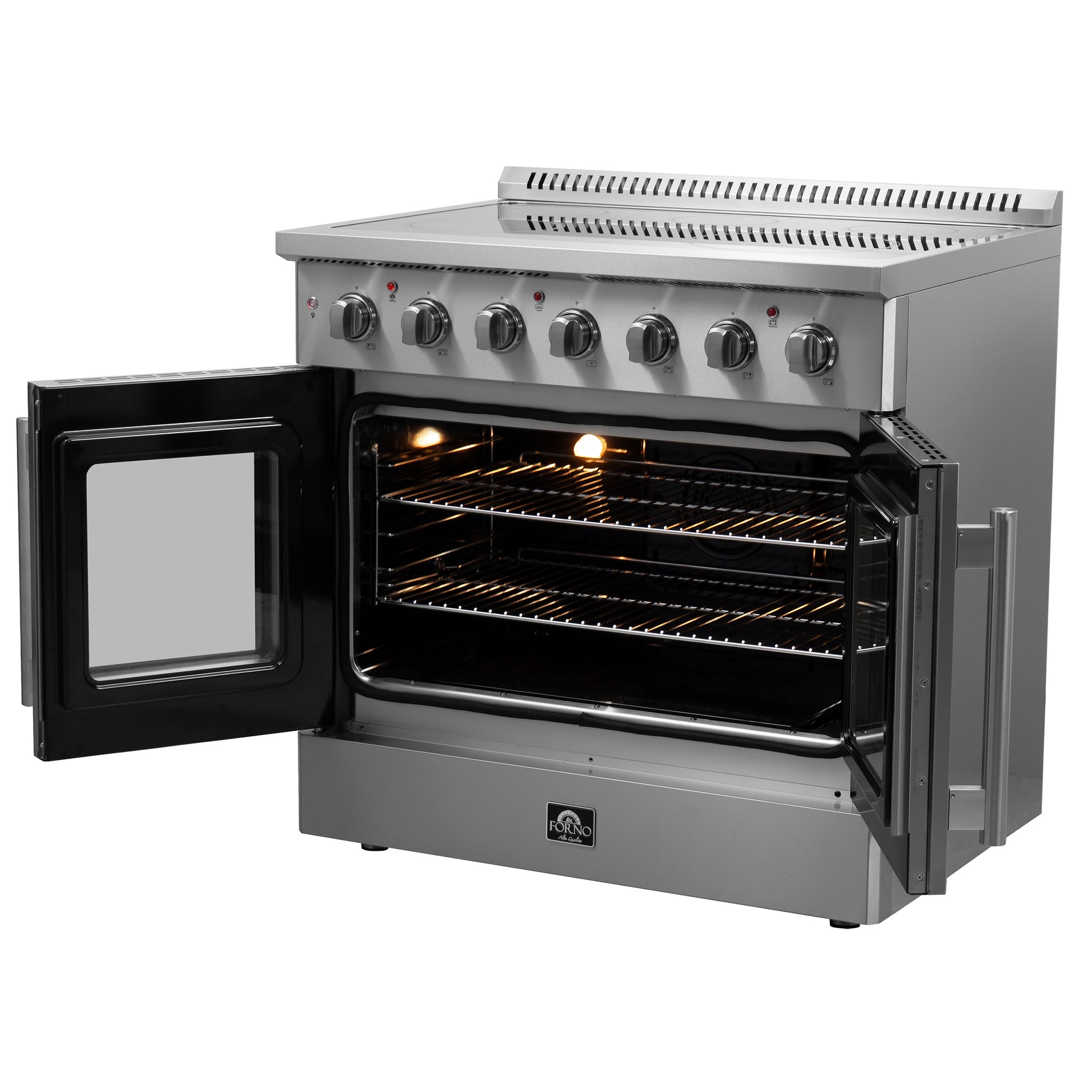 alt
Cuisinière électrique autonome Forno Galiano de 36 pouces à portes françaises, vraie convection, écoénergétique - Forno Appliances