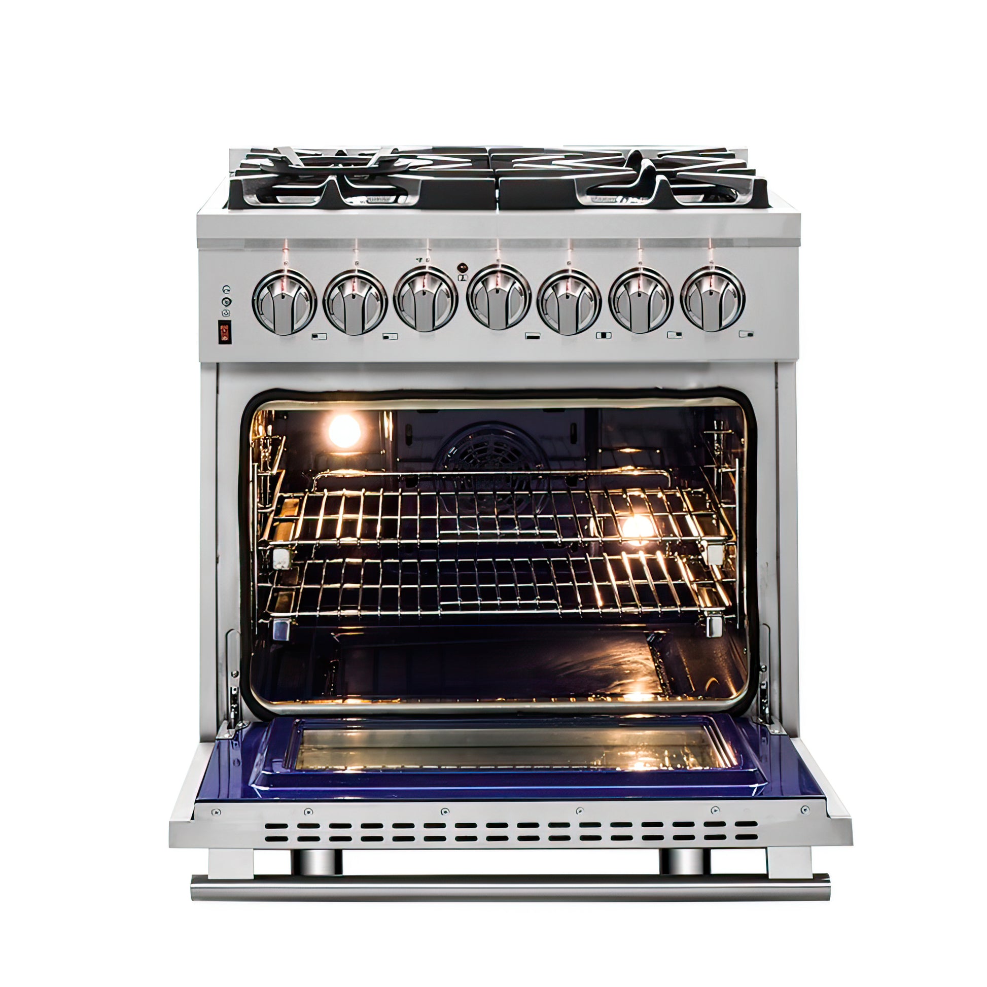 FORNO 3-Piece SS Kitchen Bundle - 30" Gas Range, 31" French Door Refrigerator and 30" Range Hood - Forno Appliances
