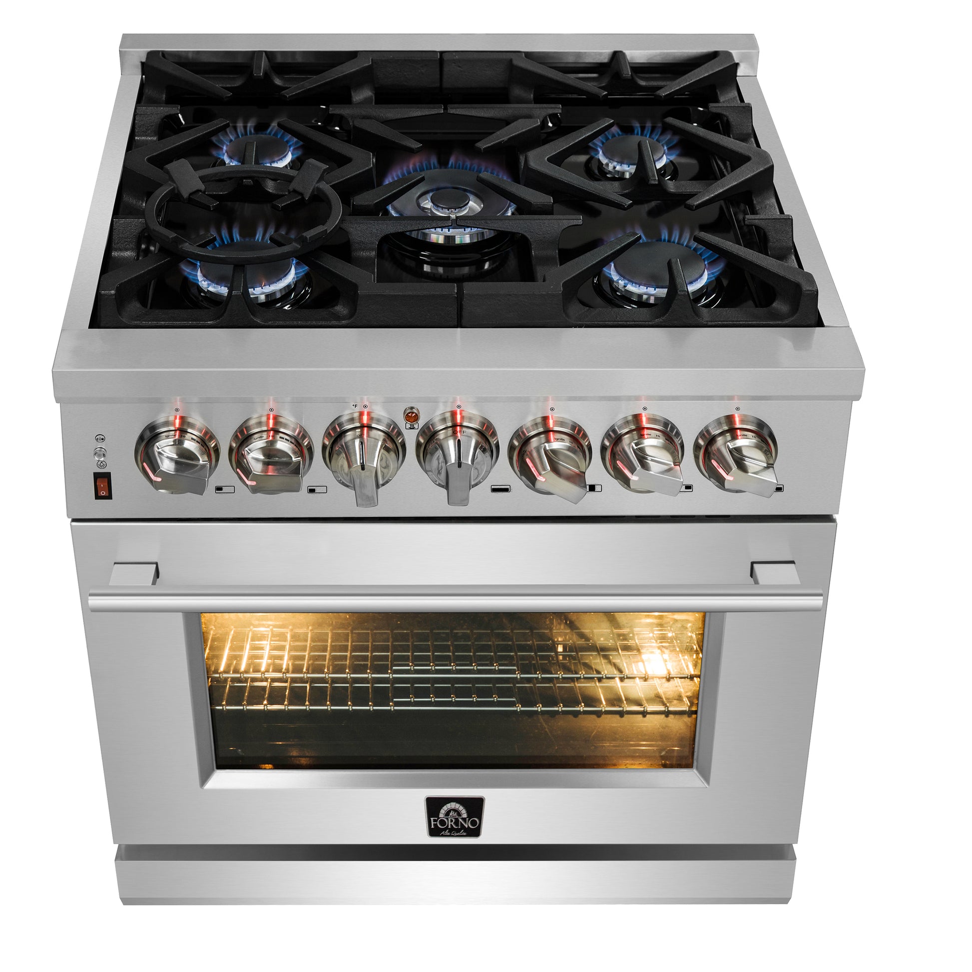 FORNO 3-Piece SS Kitchen Bundle - 30" Gas Range, 31" French Door Refrigerator and 30" Range Hood - Forno Appliances
