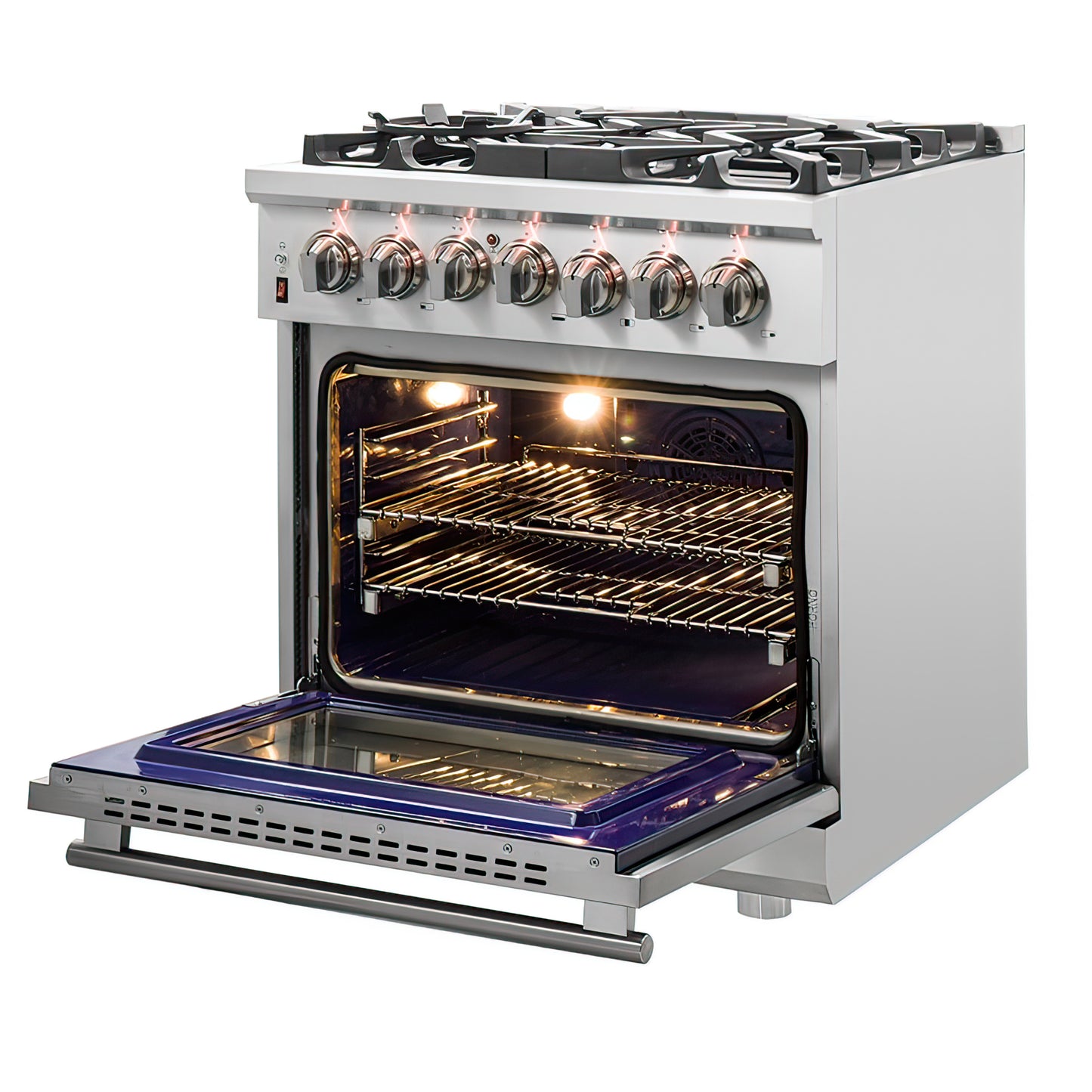 FORNO 3-Piece SS Kitchen Bundle - 30" Gas Range, 31" French Door Refrigerator and 30" Range Hood - Forno Appliances