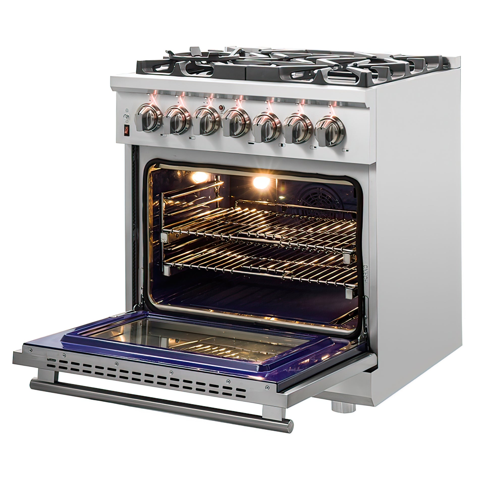 FORNO 3-Piece SS Kitchen Bundle - 30" Gas Range, 31" French Door Refrigerator and 30" Range Hood - Forno Appliances
