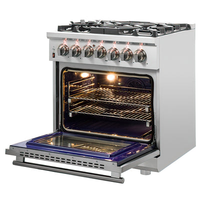 FORNO 3-Piece SS Kitchen Bundle - 30" Gas Range, 31" French Door Refrigerator and 30" Range Hood - Forno Appliances