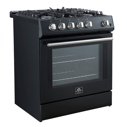 Forno Leonardo Espresso 30-Inch Black Gas Range, 5 Burners, 39,500 BTU, 5 cu.ft Convection Oven - Forno Appliances