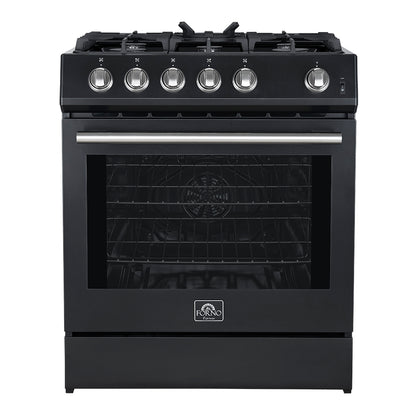 Forno Leonardo Espresso 30-Inch Black Gas Range, 5 Burners, 39,500 BTU, 5 cu.ft Convection Oven - Forno Appliances