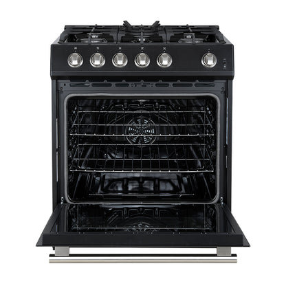 Forno Leonardo Espresso 30-Inch Black Gas Range, 5 Burners, 39,500 BTU, 5 cu.ft Convection Oven - Forno Appliances