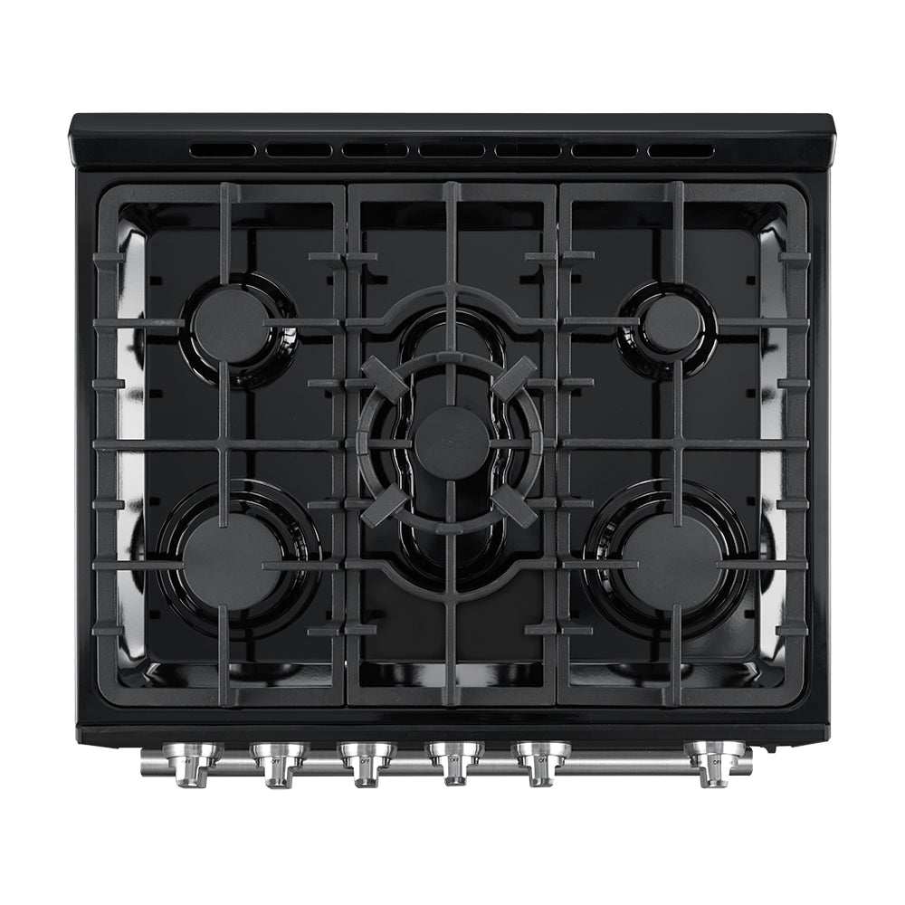 Forno Leonardo Espresso 30-Inch Black Gas Range, 5 Burners, 39,500 BTU, 5 cu.ft Convection Oven - Forno Appliances