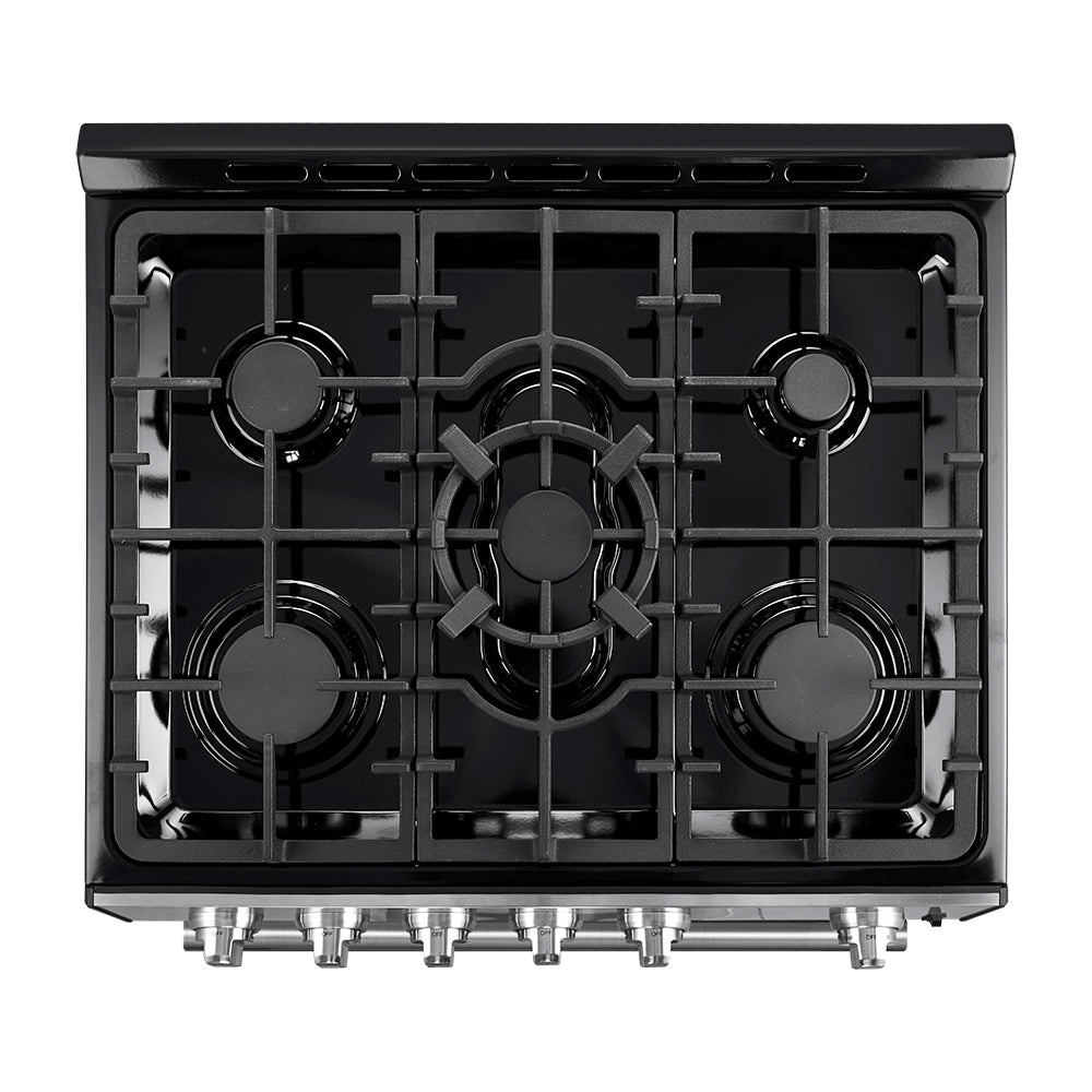 Forno Leonardo Espresso 30-Inch Black Gas Range, 5 Burners, 39,500 BTU, 5 cu.ft Convection Oven - Forno Appliances