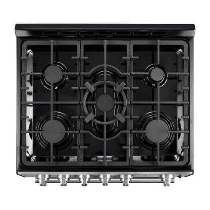 Forno Leonardo Espresso 30-Inch Black Gas Range, 5 Burners, 39,500 BTU, 5 cu.ft Convection Oven - Forno Appliances