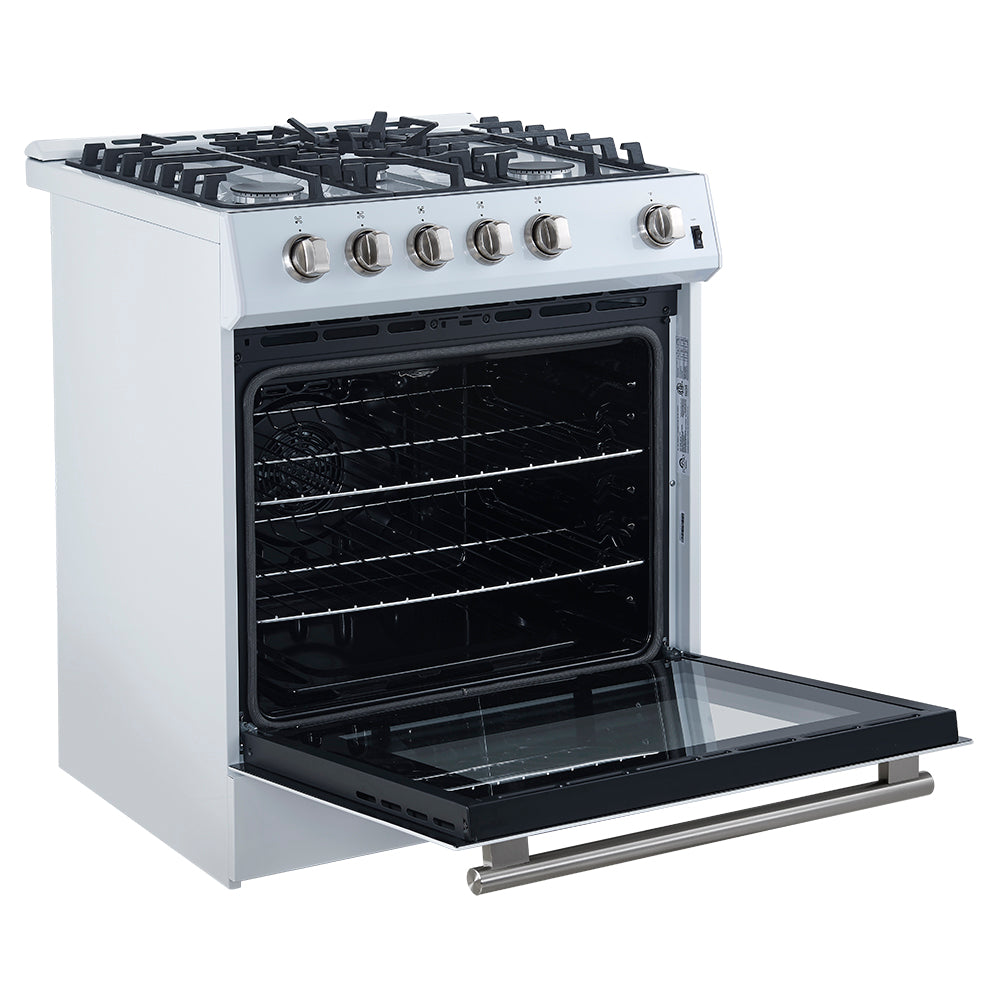 Forno Leonardo Espresso 30-Inch White Gas Range, 5 Burners, 39,500 BTU, 5 cu.ft Convection Oven - Forno Appliances