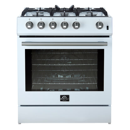 Forno Leonardo Espresso 30-Inch White Gas Range, 5 Burners, 39,500 BTU, 5 cu.ft Convection Oven - Forno Appliances