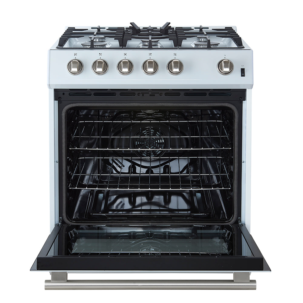 Forno Leonardo Espresso 30-Inch White Gas Range, 5 Burners, 39,500 BTU, 5 cu.ft Convection Oven - Forno Appliances
