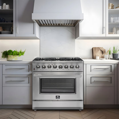 FORNO Ensemble de cuisine premium 3 pièces - cuisinière biénergie Galiano 36", réfrigérateur à portes françaises 36", lave-vaisselle encastrable 24" - FBDL-004-02CAUS - Forno Appliances