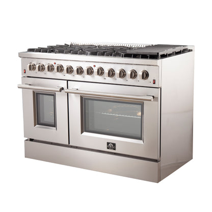 FORNO Premium 2-Piece Kitchen Bundle - Galiano 48" Stainless Steel Dual Fuel Range, Forno Maderno 2-28 " Wide Units with Decorative Trim - FBDL-017-03CAUS - Forno Appliances