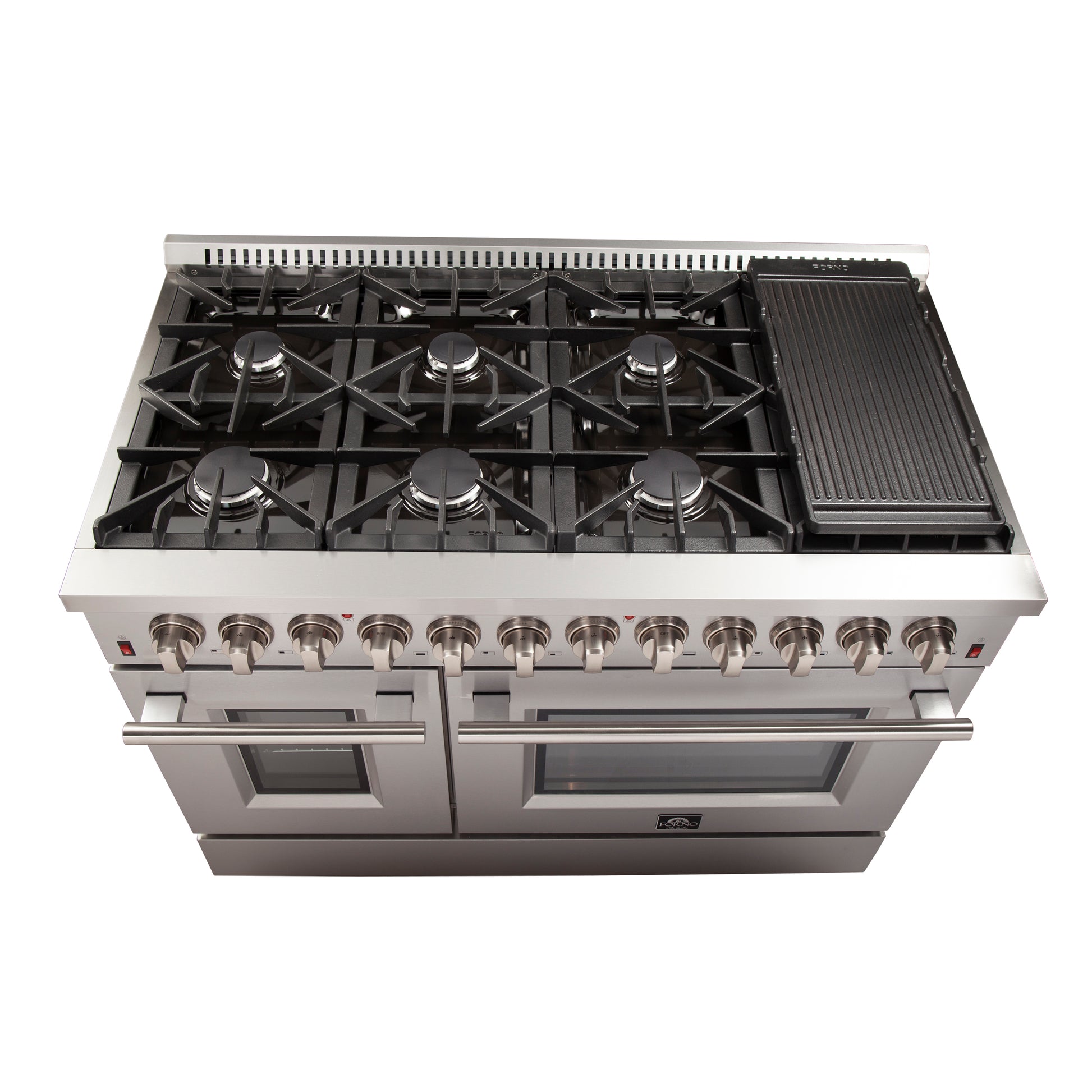FORNO Ensemble cuisine premium 2 pièces - cuisinière biénergie Galiano 48" en acier inoxydable, réfrigérateur convertible côte à côte 60" en acier inoxydable - FBDL-005-02CAUS - Forno Appliances